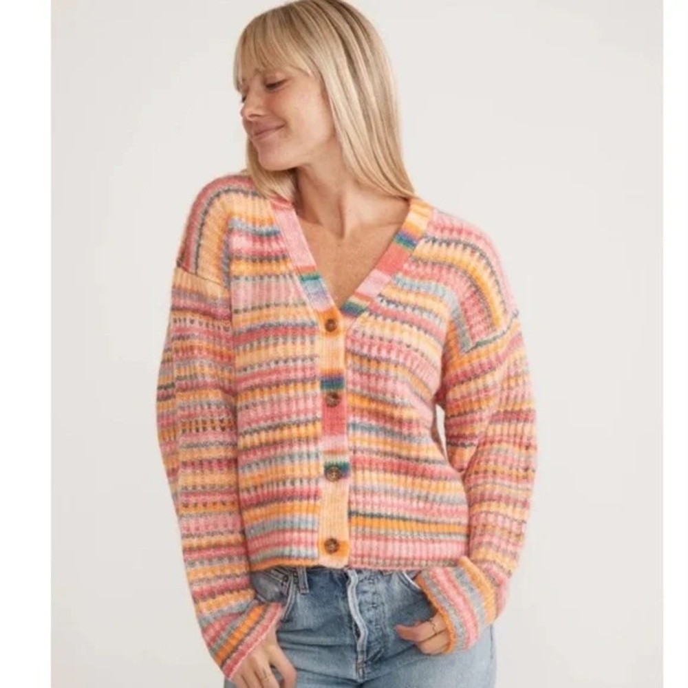 Dream Yarn Crop Cardigan in Warm Stripe—NWT